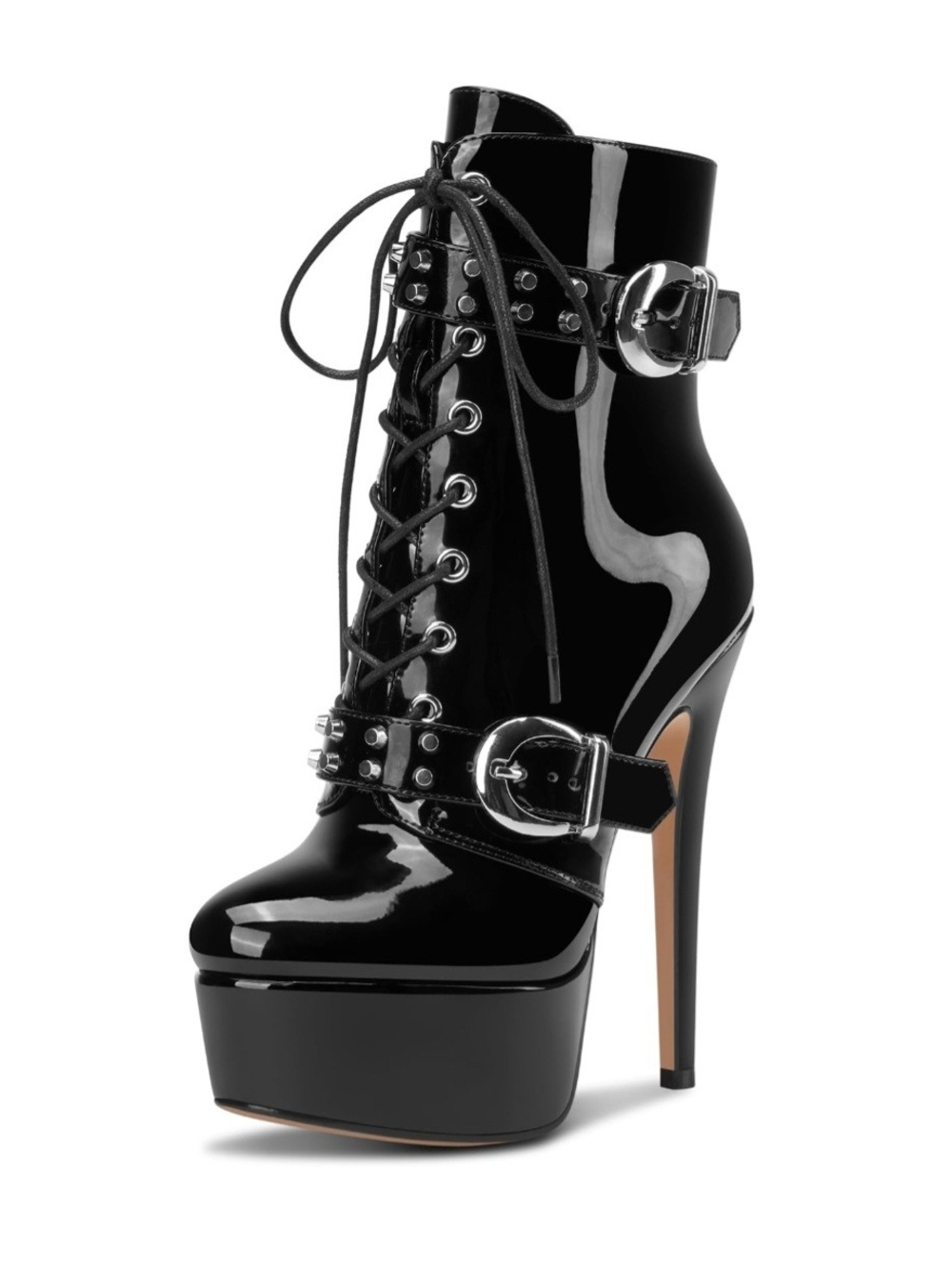 Aachcol Womens Patent Leather Platform Ankle Boots Lace-up Stiletto High 9.5 New